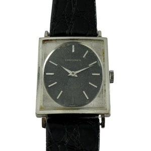 Vintage Mens LONGINES 10K White Gold Filled Statement Watch Satin Finish Bezel Charcoal Gray Silver Stick Dial - Just Serviced