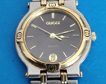 Two Tone Unisex Gucci 9000M Black Dial 