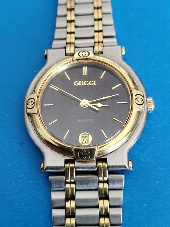 Two Tone Unisex Gucci 9000M Black Dial 