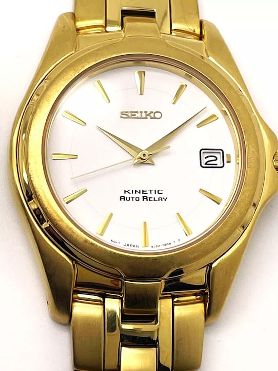 Vintage Mens Gold Tone Stainless SEIKO Kinetic Auto Relay