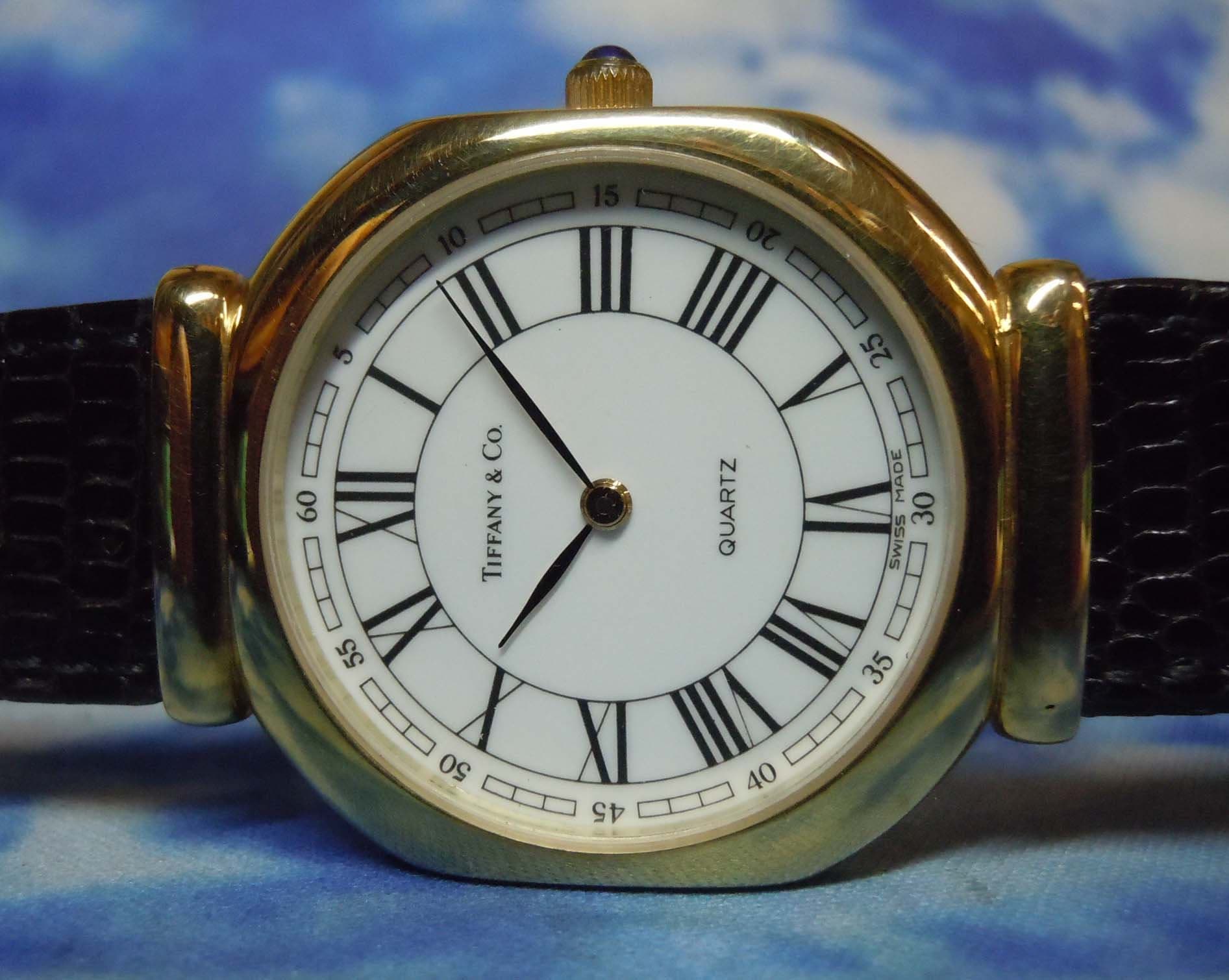 Tiffany & Co. Gold-Tone Case Watch with White Dial and Brown Strap Gold Classic Tank Watch, Tiffany & Co. (Lot 6004 - Luxury  main image 2