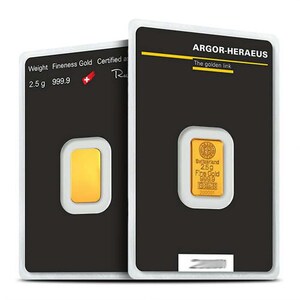 2 gram or 2.5 gram Gold Bar - Argor Heraeus - 999.9 Fine in Assay FACTORY SEALED