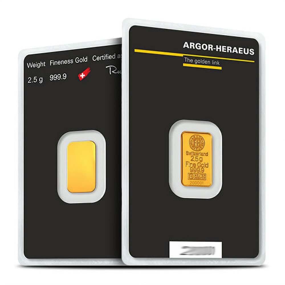 2 gram or 2.5 gram Gold Bar - Argor Heraeus - 999.9 Fine in Assay FACTORY SEALED