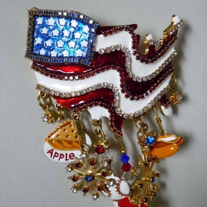 Lunch At the Ritz LATR2GO America Flag Pin Latr 2Go Red White Blue USA Pendant Brooch Apple Pie  Baseball Mom Hot Dog Happy Fourth of July