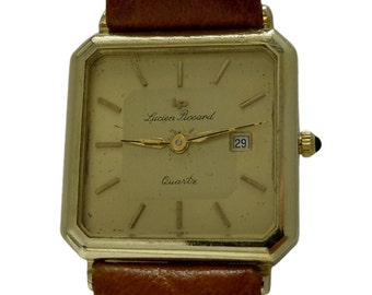 Vintage Triple Signed Men's Lucien Piccard 14K Yellow Gold Swiss Quartz Calendar Date Watch -JUST SERVICED-
