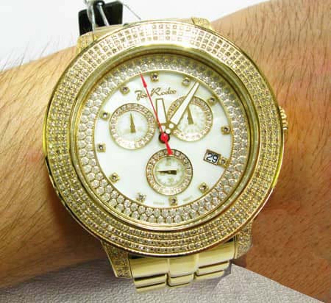 Yellow Gold Tone Joe Rodeo Pilot JRPL3 3.15ct Diamond MOP DIAL