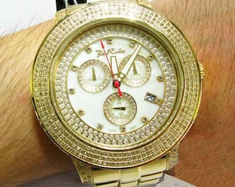 Yellow Gold Tone Joe Rodeo Pilot JRPL3 3.15ct Diamond MOP DIAL