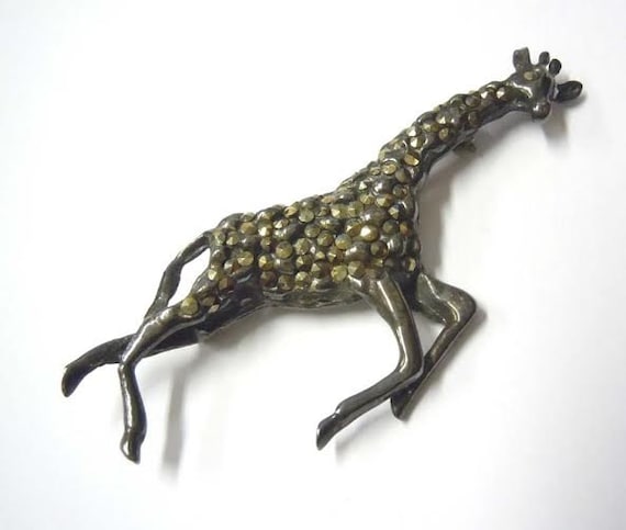 Sterling Silver Marcasite Galloping Giraffe Brooch Running