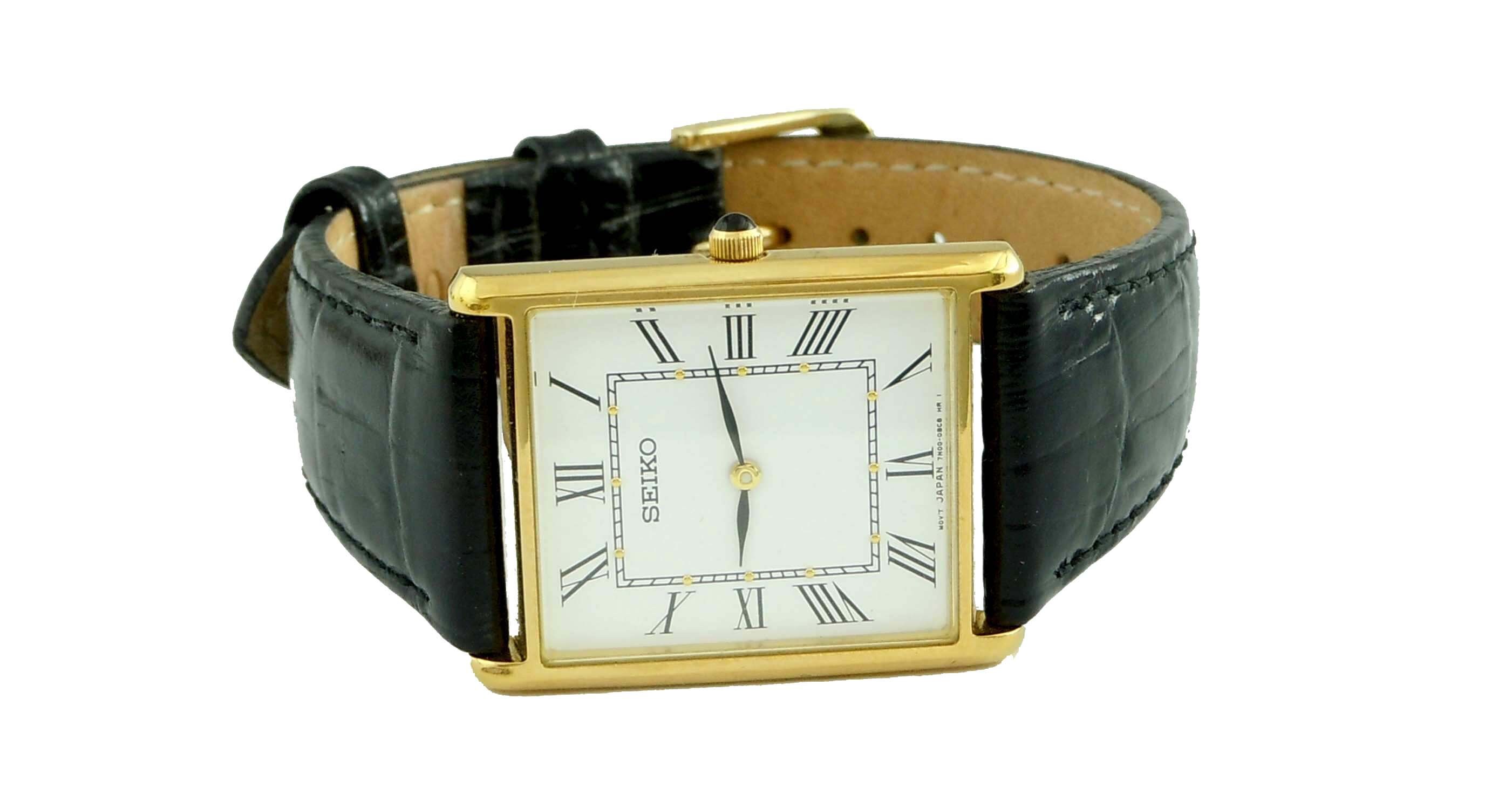 Mens Gold Tone Seiko 7N00-5C70 White Roman Tank Statement - Etsy India