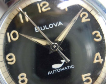 Vintage Bulova Automatic Whale Military Watch 1969 Selfwinding, Antimagentic, Original Dial & Hands, Original Lum - Just Serviced