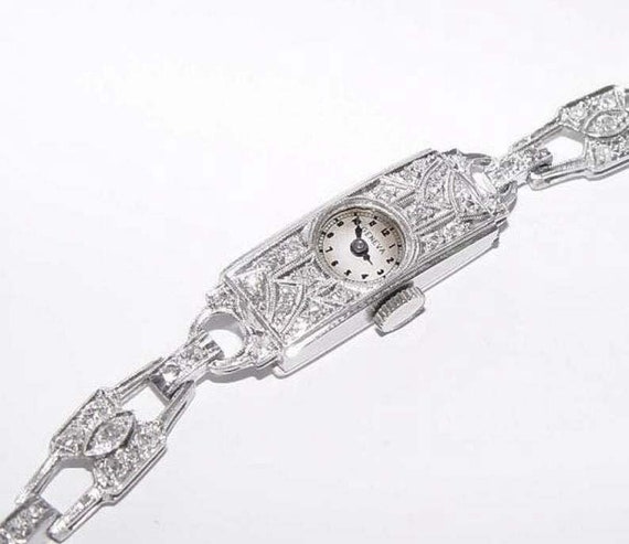 Geneva Art Deco Platinum European Cut Diamond Ladys Dress  display picture 2