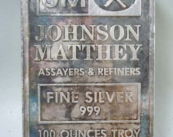Vintage Johnson Matthey 100oz silver bullion bar 999+ fine