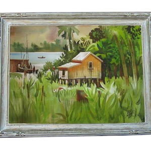 Milford Zornes &#39;Costa Rican Home&#39; Watercolor on Paper Painting Housed in its original hand carved important American Newcomb-Macklin Frame