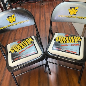 Two (2) WWF Survivor Series 1996 MSG Ringside Chair! Dwayne Johnson &quot;The Rocks&quot; Debut Rare! 100 Made  Back To Attack WWE Folding Chair Seat