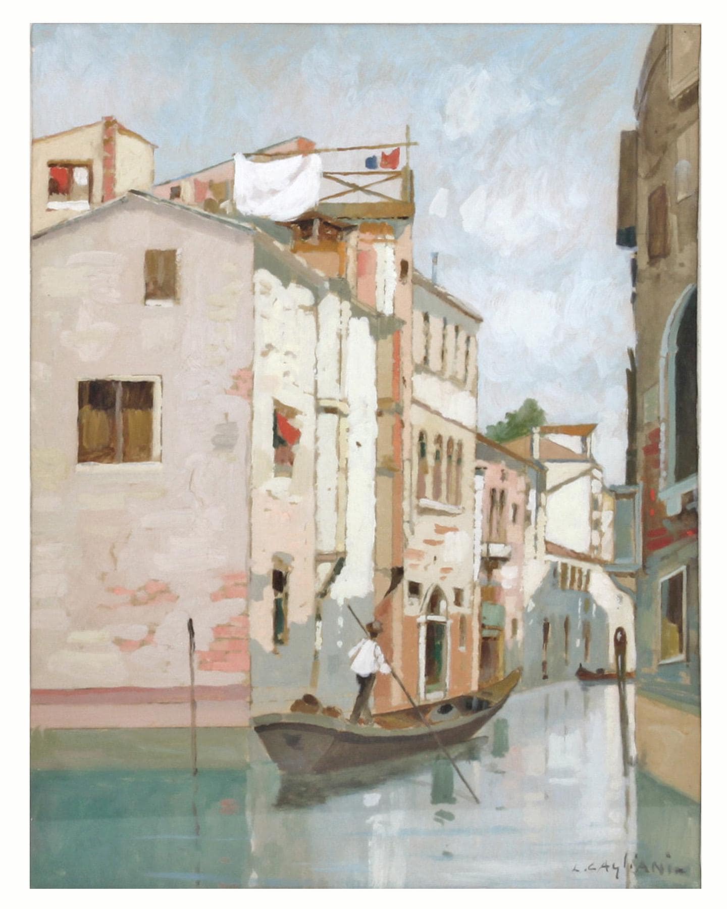 ルイジ・カリアーニ イタリア (1910 - 1987) ヴェネツィア運河の油絵