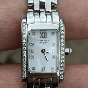 Longines Dolce Vita Stainless Steel MOP Diamond Dial and Bezel Women&#39;s Watch White Mother of Pearl