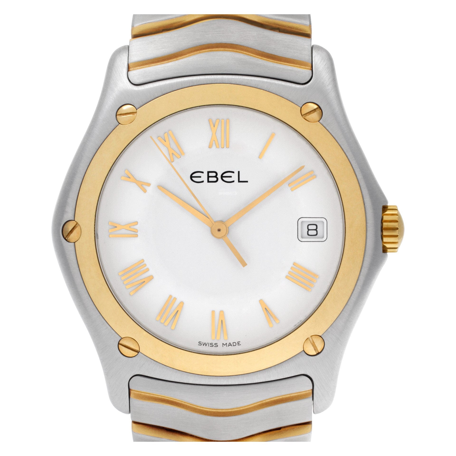 Mens Ebel 1187F41 Sportwave 18K Gold & Stainless Steel White Roman