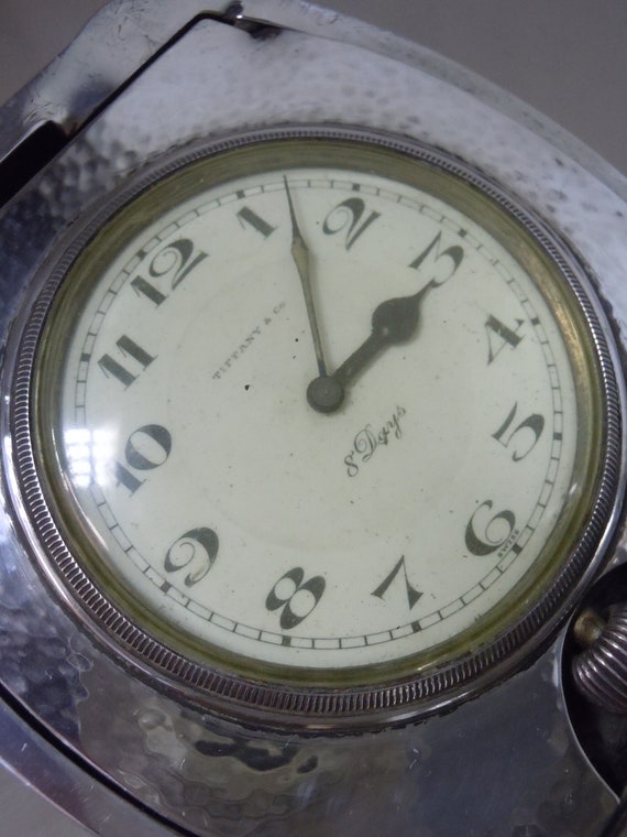 Tiffany & Co Sterling Silver Clam Shell Travel 8 Day Alarm Clock