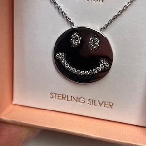 Isabella M Boston Sterling Silver Crystal Smiley Face Emoji Pendant Necklace