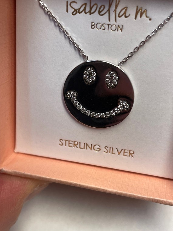Isabella M Boston Sterling Silver Crystal Smiley Face Emoji