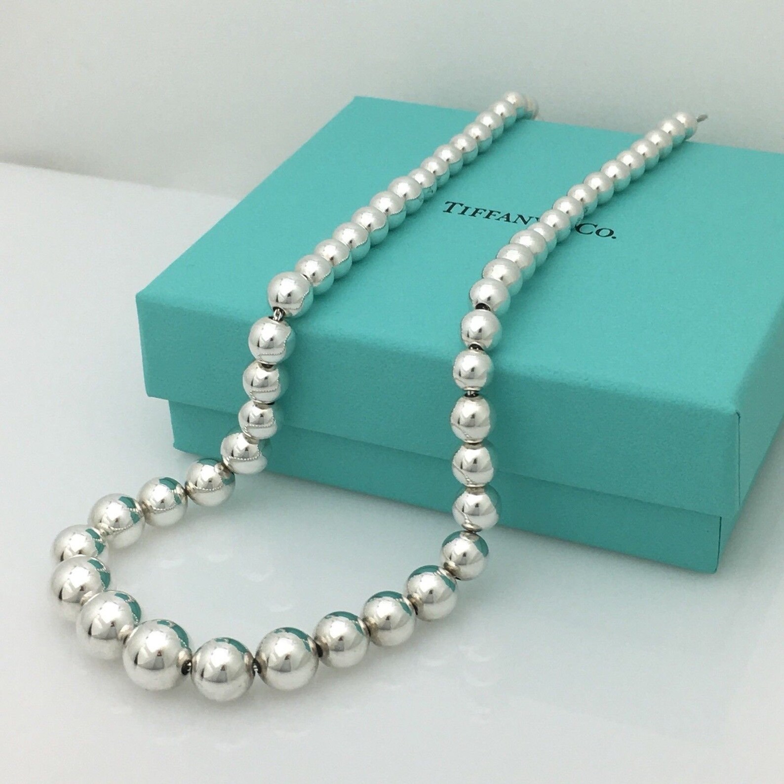 Tiffany & Co Sterling Silver Graduated Bead Ball Necklace with Etsy