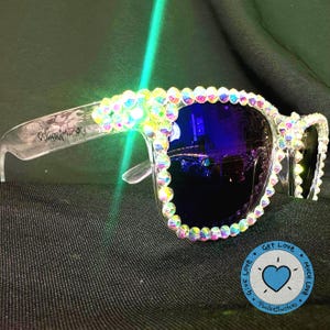 Custom PonderMonster Sparkle Shades [ Clear Frames / Blue Mirror Lenses ] - Iridescent Crystal AB Rhinestone Sunglasses | Rave 021