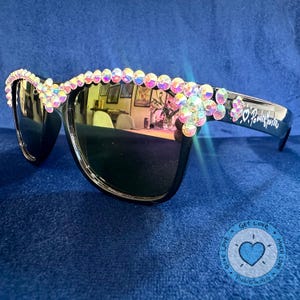 Custom PonderMonster Sparkle Shades [ Black Frames / Purple Lenses ] - Iridescent Crystal AB Rhinestone Sunglasses | Rave 025