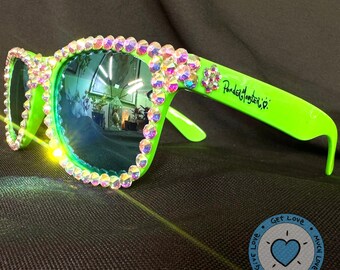Custom PonderMonster Sparkle Shades [ Green Frames / Green Mirror Lenses ] - Iridescent Crystal AB Rhinestone Sunglasses Festivals Raves 004