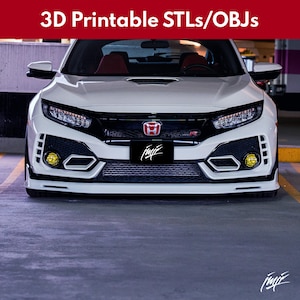 FK8 Front Lip V1 w/mounting brackets (3d printable files) - JMJR FK8 Civic Type R - printable on printers with at least 360mm x 360mm bed