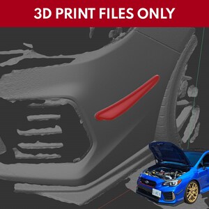 May include: A digital 3D model of a car bumper side marker light in red, set against a grey wireframe background. The text 3D PRINT FILES ONLY appears at the top. A small inset shows a blue car with the marker installed on the front bumper.