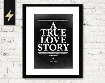 A true love story never ends. Bedroom quotes. Love gift. Love quote print. Romantic wall art. Inspirational wall quotes. Valentines day gift