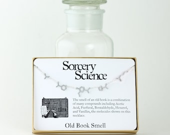 Old Book Smell Necklace / Old Book Smell Molecules / Chemistry Necklace / Science Jewelry / Nerdy Gift for Her