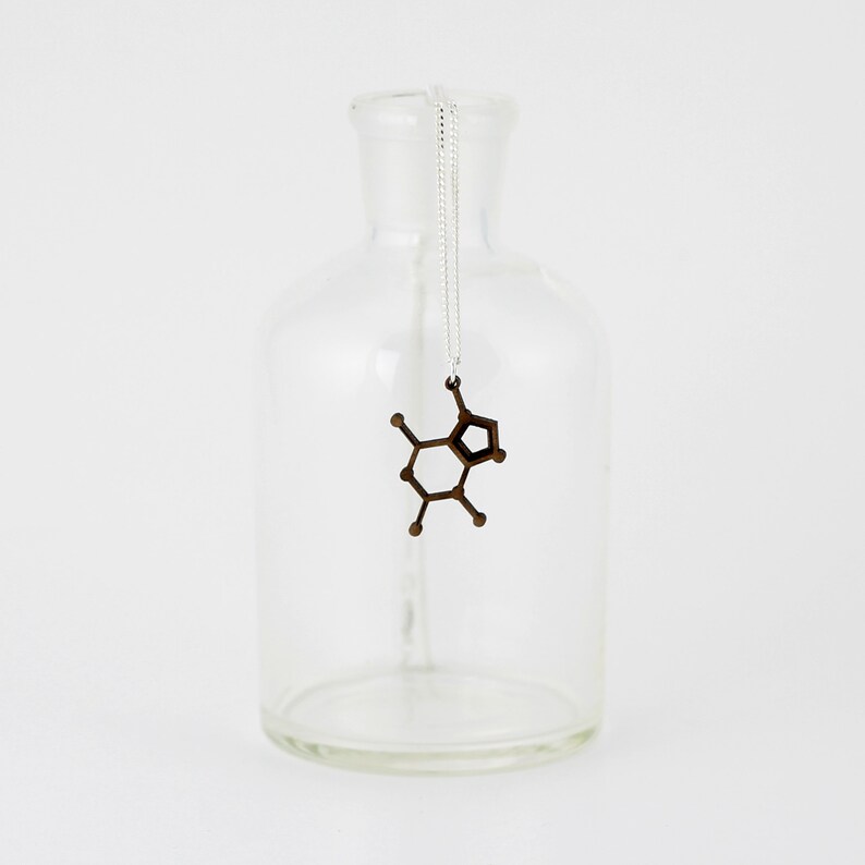 Chocolate Theobromine Laser Cut Walnut Necklace Nerdy Gift for Her Molecule Necklace