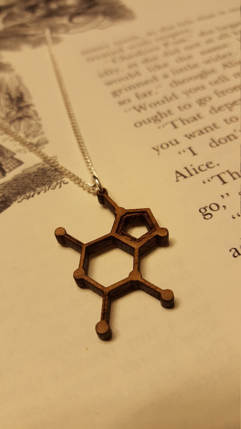 Chocolate Theobromine Laser Cut Walnut Necklace Nerdy Gift for Her Molecule Necklace