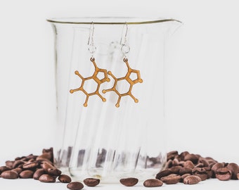 Caffeine Earrings / Caffeine Molecule / Chemistry Earrings / Science Teacher Gift / Laser Cut Wood / Science Jewelry / Nerdy Gift for Her