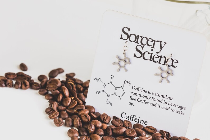 Caffeine Earrings / Stainless Steel Earrings / Caffeine Molecule / Under 50 / Science Teacher Gift / Science Jewelry / Nerdy Gift for Her image 2