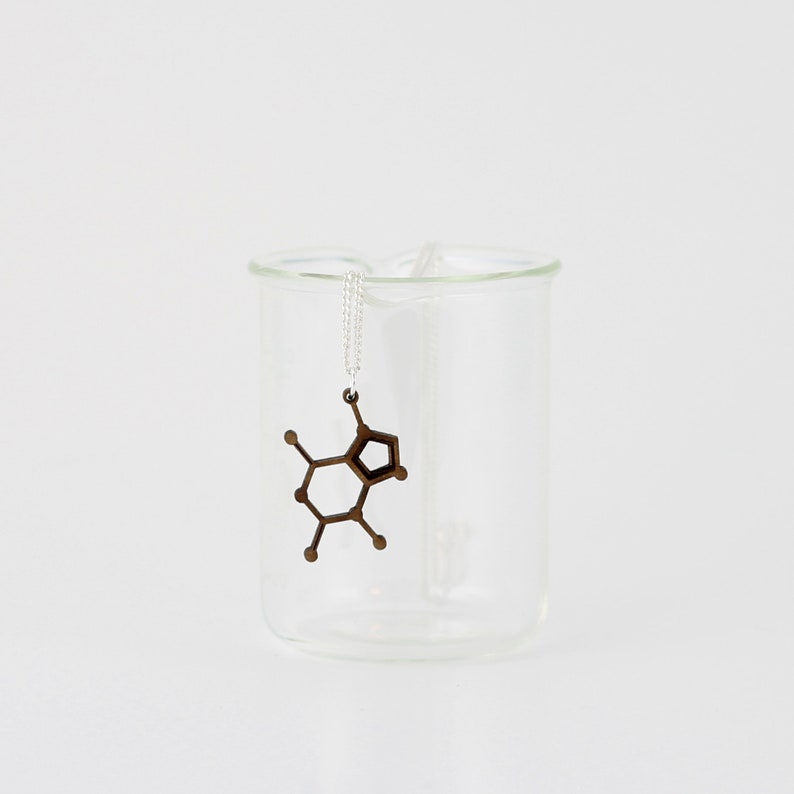 Chocolate Theobromine Laser Cut Walnut Necklace Nerdy Gift for Her Molecule Necklace