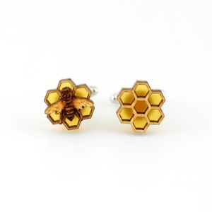 Honeycomb and Bee Cufflinks. Gifts for Guys. Gifts Under 50. Honeycomb Cufflinks. Bee Cufflinks. Science Jewelry. Gifts for Bee-Lovers.