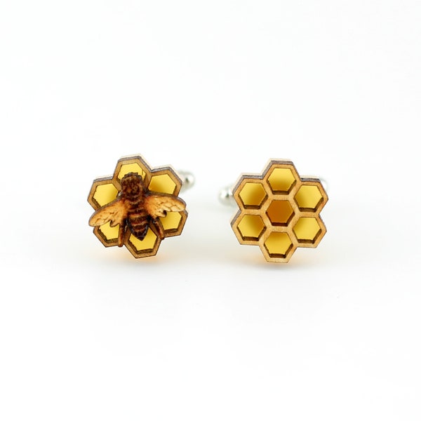 Honeycomb and Bee Cufflinks. Gifts for Guys. Gifts Under 50. Honeycomb Cufflinks. Bee Cufflinks. Science Jewelry. Gifts for Bee-Lovers.