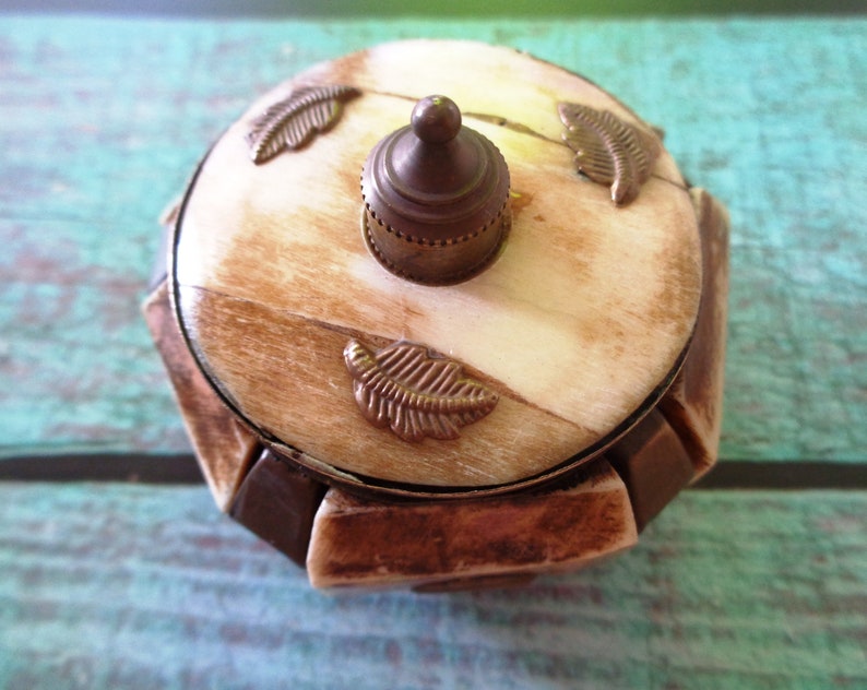 Collectibles Antique Vintage Bronze Bone Small Jewelry Box Gift Home Decor