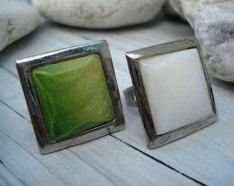 Mint White Vintage Square Greek Ladies Free Size Rings Set