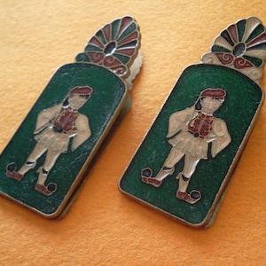 Vintage Antique Greek Soldier Tzolias Bronze Enamel Green Red Paper Clip Collectible Gift Kitchen Decor