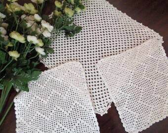 Vintage Hand Crocheted Cotton Tablecloths, Greek Decor, Set of 3
