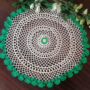 Mantel tradicional griego vintage tejido a mano en verde y blanco para decoración de comedor y sala de estar