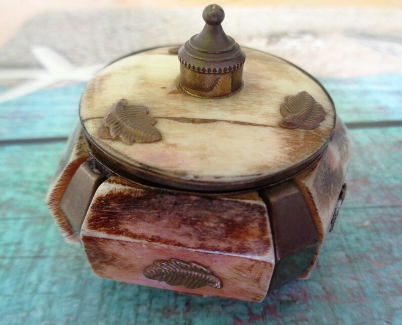 Collectibles Antique Vintage Bronze Bone Small Jewelry Box Gift Home Decor