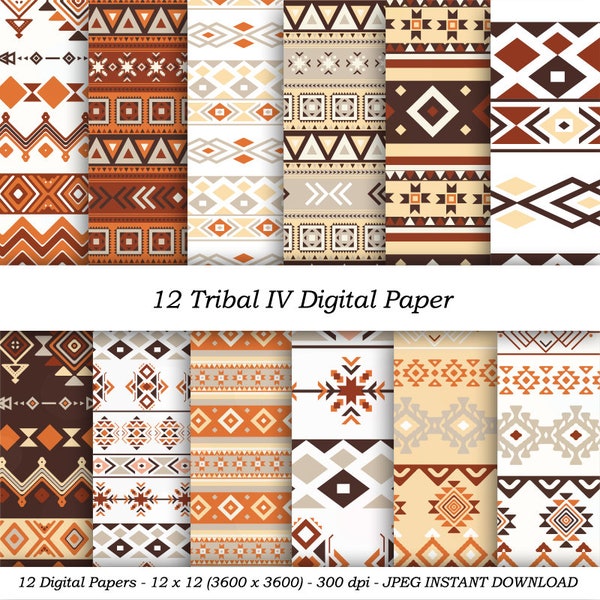 INSTANT DOWNLOAD "Tribal IV Digital Papers" 12x12 sheets 300 dpi Scrapbook paper  african background  Native American patterns Scrapbooking