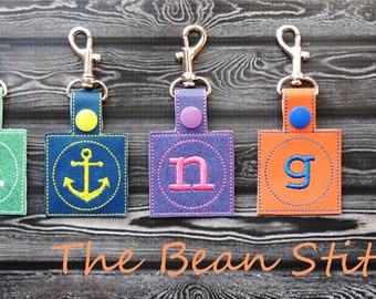 Embroidery Machine Download Design File - Tag Key Fob Typewriter Initial Simple Square BONUS typeface font