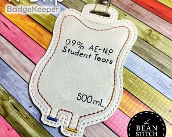 Embroidery Machine Download Design File - IV Drip ID BADGE Holder - With Pocket.  Bag Tag Key Fob