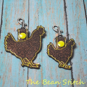Embroidery Machine Download Design File - Chicken 2 Sizes Bag Tag Key Fob