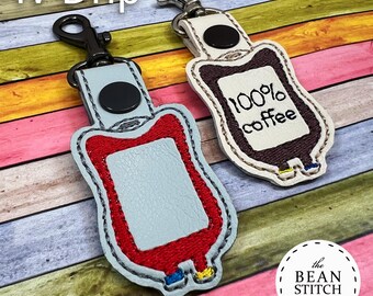 Embroidery Machine Download Design File - IV Drip - Includes TWO(2) Sizes!  Bag Tag Key Fob Zipper Pull